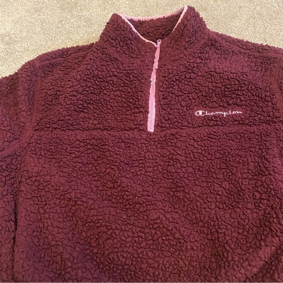 Champion Sherpa Fuzzy Teddy Cropped Purple and Pink Sweater Quarter Zip Winter - Picture 6 of 10